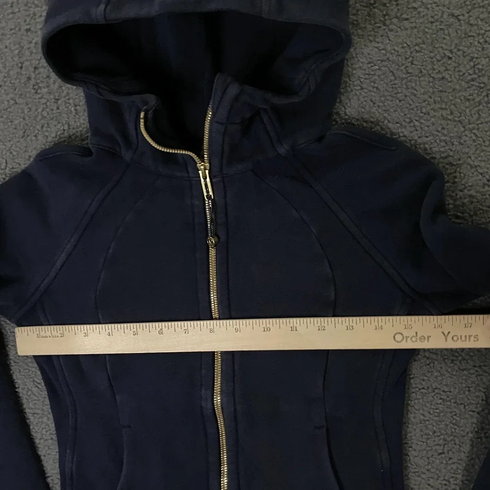 Lululemon Hoodie Womens 2 Blue Scuba Full Zip Fleece Slim Fit Logo Sweatshirt